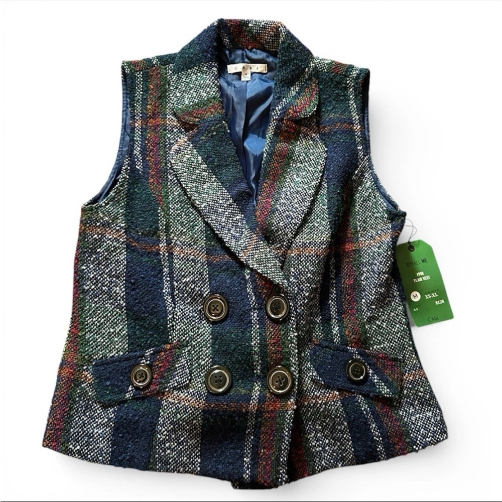 NWT Plaid Posh Stylish Cabi Button Vest Blue and Red Size Medium